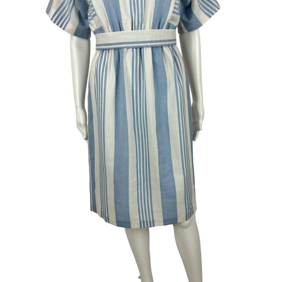 Vintage 80s Striped Dress Women's XS Powder Blue Stripes Faux Linen Slouchy - Picture 6 of 10
